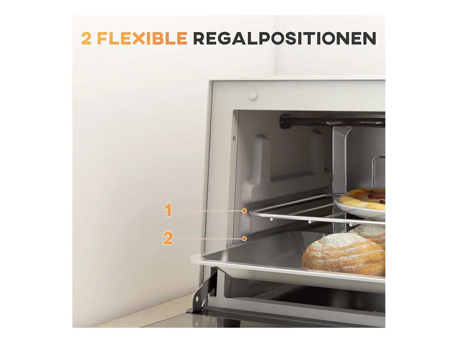 Mini four 9L, 750W, avec fonction de minuterie, température réglable de 100°C à 230°C, avec grille, plaque de cuisson et bac à miettes (36.5 x 26 x 22cm)