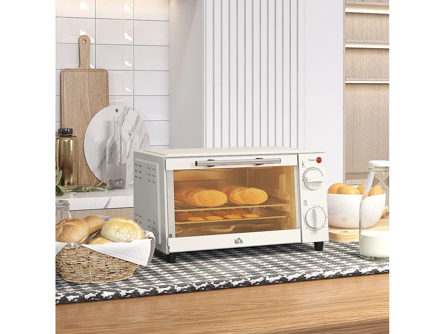 Mini four 9L, 750W, avec fonction de minuterie, température réglable de 100°C à 230°C, avec grille, plaque de cuisson et bac à miettes (36.5 x 26 x 22cm)