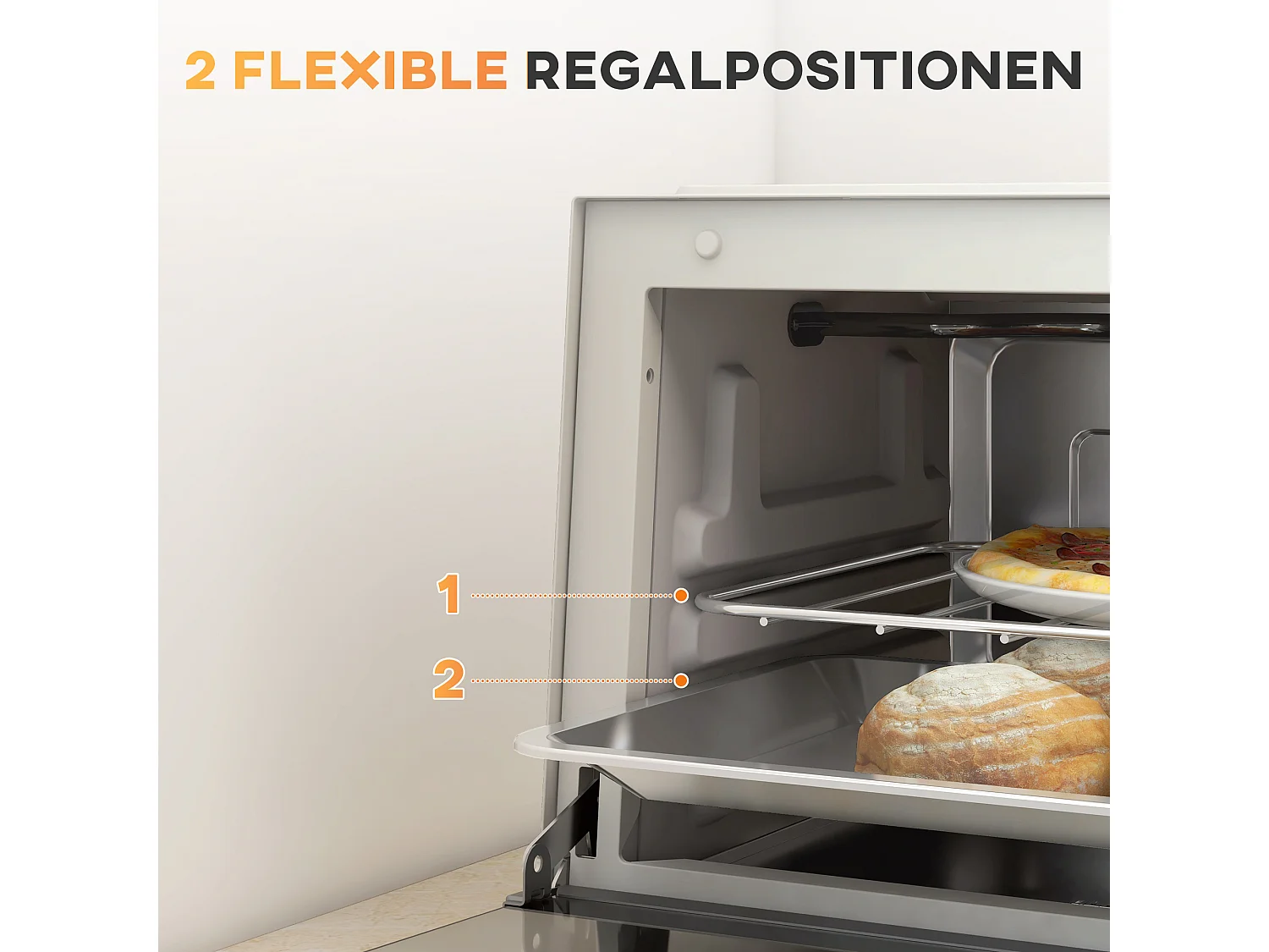 Mini four 9L, 750W, avec fonction de minuterie, température réglable de 100°C à 230°C, avec grille, plaque de cuisson et bac à miettes (36.5 x 26 x 22cm)