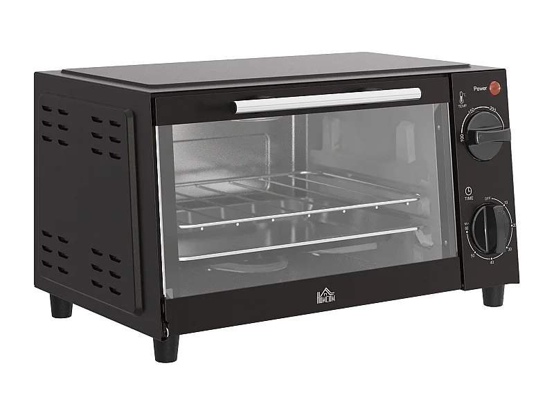Mini four 9L, 750W, température réglable 100°C-230°C, minuterie 60 min, plaque de cuisson et grille, métal, noir (36.5x26x22cm)
