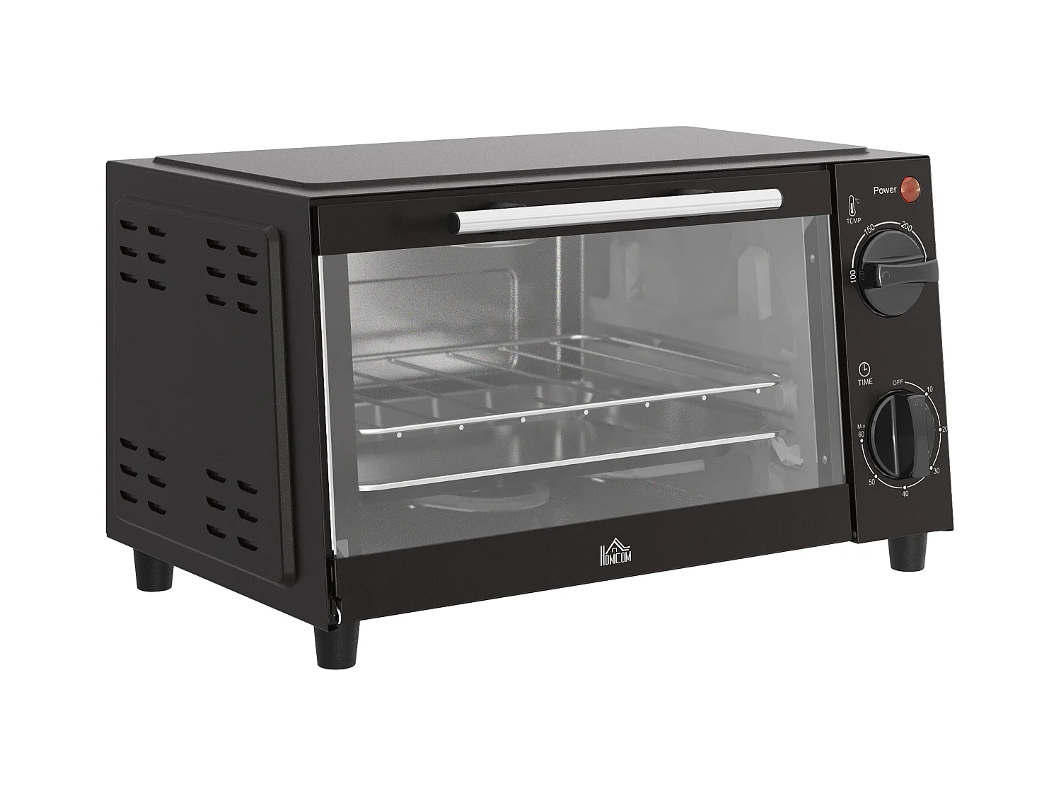Mini four 9L, 750W, température réglable 100°C-230°C, minuterie 60 min, plaque de cuisson et grille, métal, noir (36.5x26x22cm)