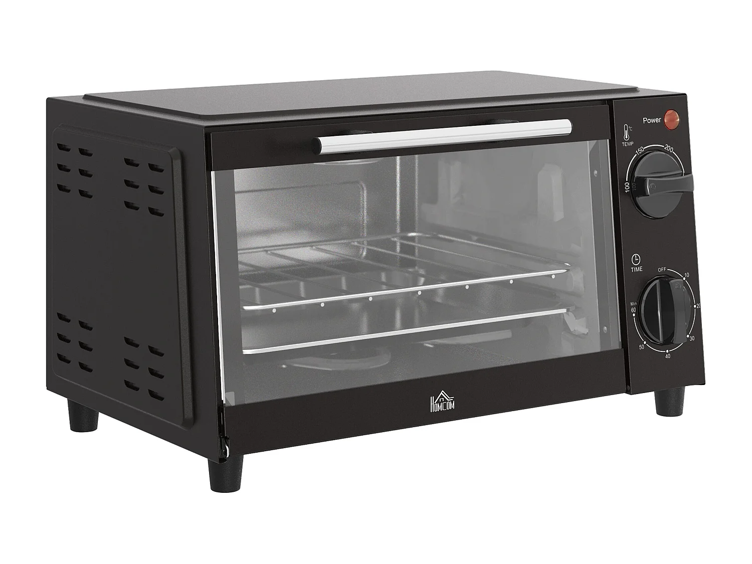 Mini four 9L, 750W, température réglable 100°C-230°C, minuterie 60 min, plaque de cuisson et grille, métal, noir (36.5x26x22cm)