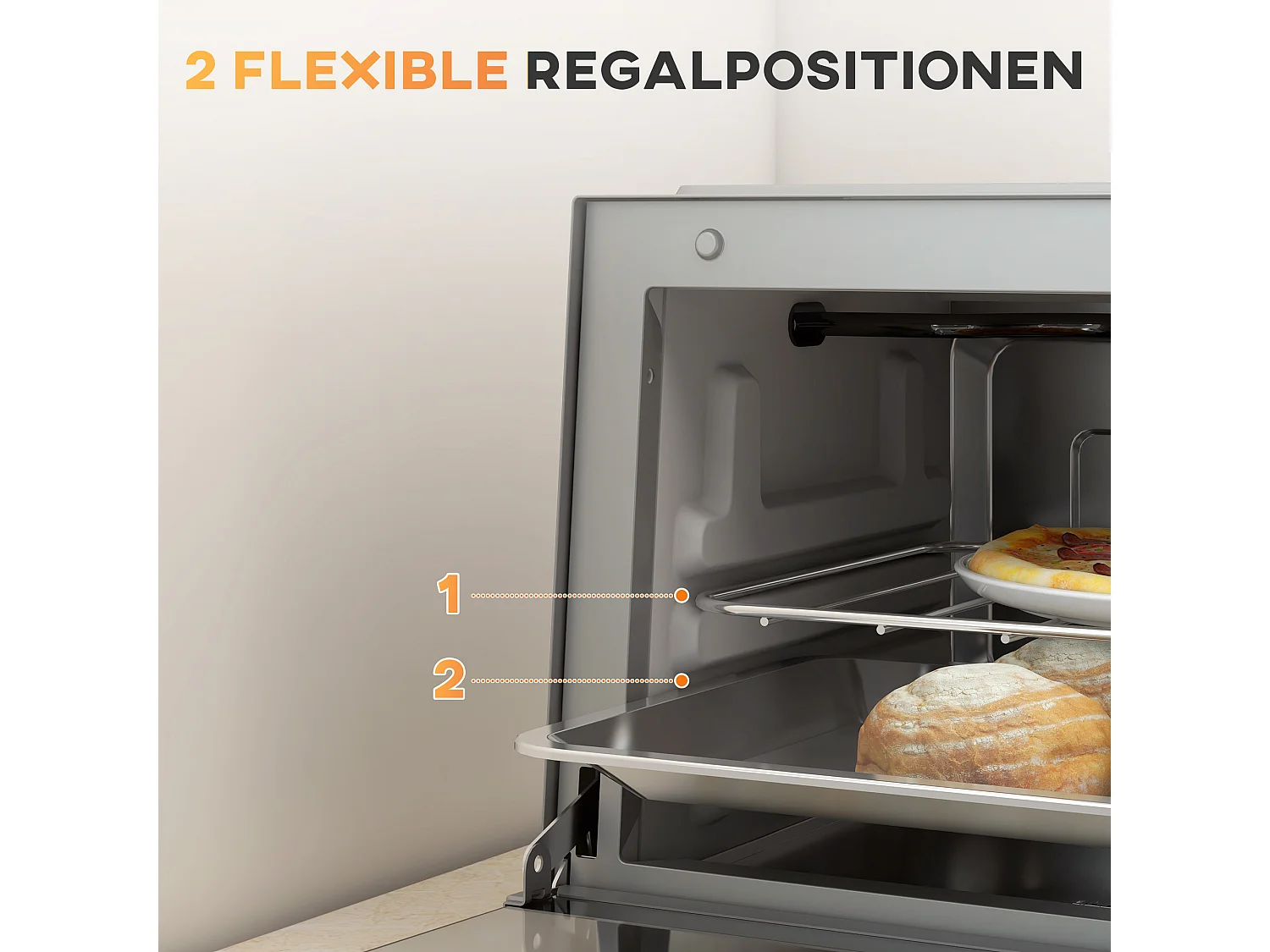 Mini four électrique 9L, température réglable 100-230°C, avec minuterie 60 min, grille et plaque de cuisson, métal, argenté (36.5x26x22cm)