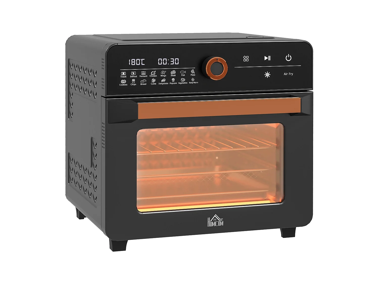 Mini four 3 en 1 avec convection, 20L, 40°C-220°C, 1000W, avec grill, plaque de cuisson, panier de friture, fonction de minuterie et éclairage intérieur
