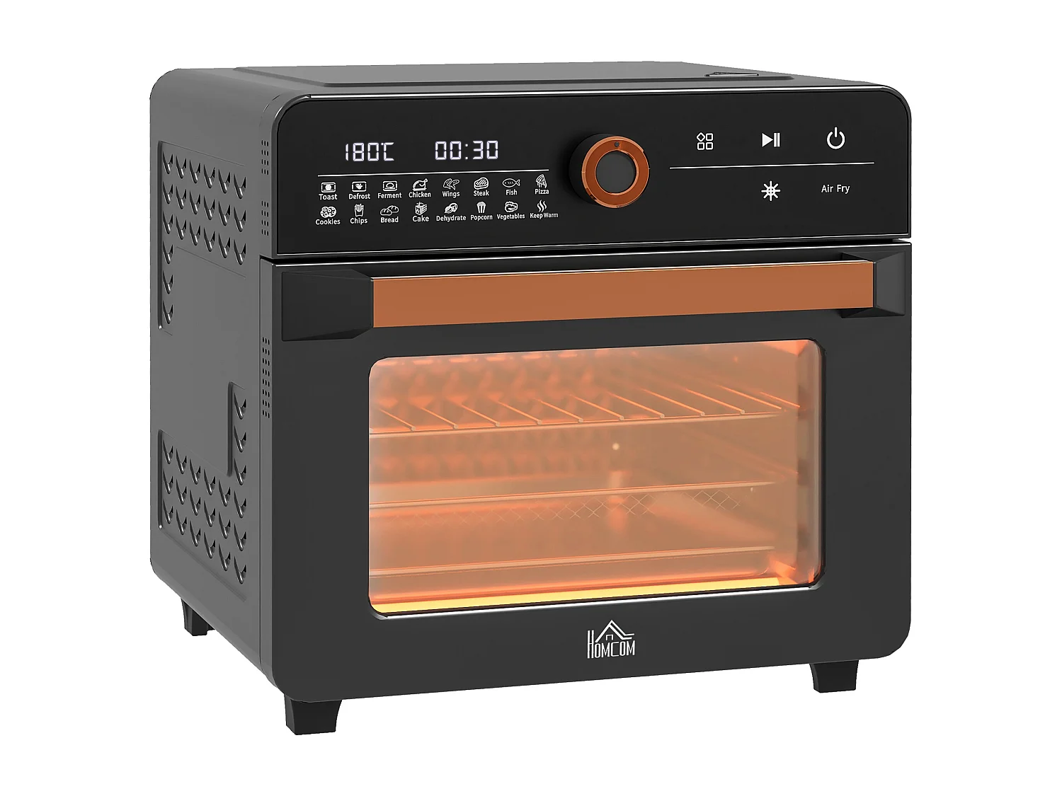 Mini four 3 en 1 avec convection, 20L, 40°C-220°C, 1000W, avec grill, plaque de cuisson, panier de friture, fonction de minuterie et éclairage intérieur