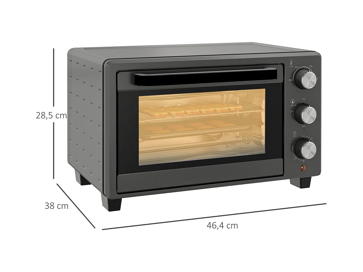 Mini four 21L 1400W avec minuterie 60 min, température réglable 100-230°C, inox, gris (46.4x38x28.5cm)