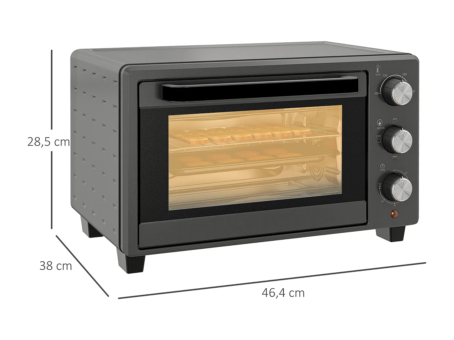 Mini four 21L 1400W avec minuterie 60 min, température réglable 100-230°C, inox, gris (46.4x38x28.5cm)