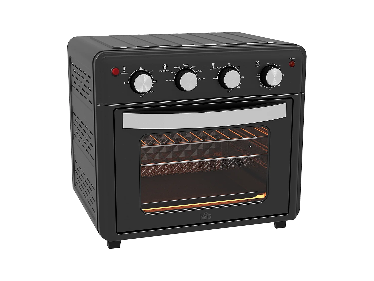 Mini four met convectie, 30L, 7 standen, 1400W, met grille, plateau de cuisine en panier à friture, acier, zwart (43x39x39cm)