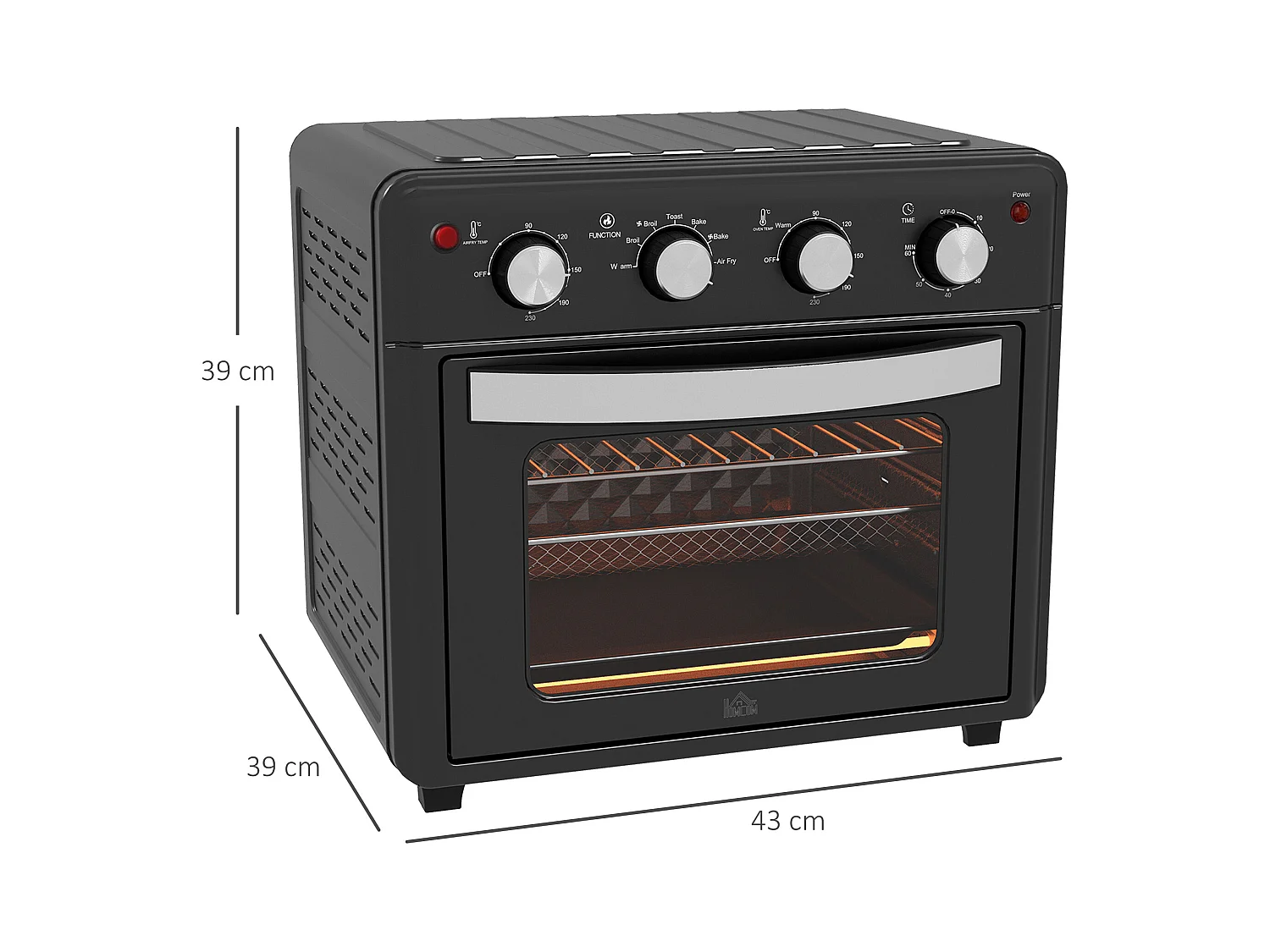 Mini four met convectie, 30L, 7 standen, 1400W, met grille, plateau de cuisine en panier à friture, acier, zwart (43x39x39cm)