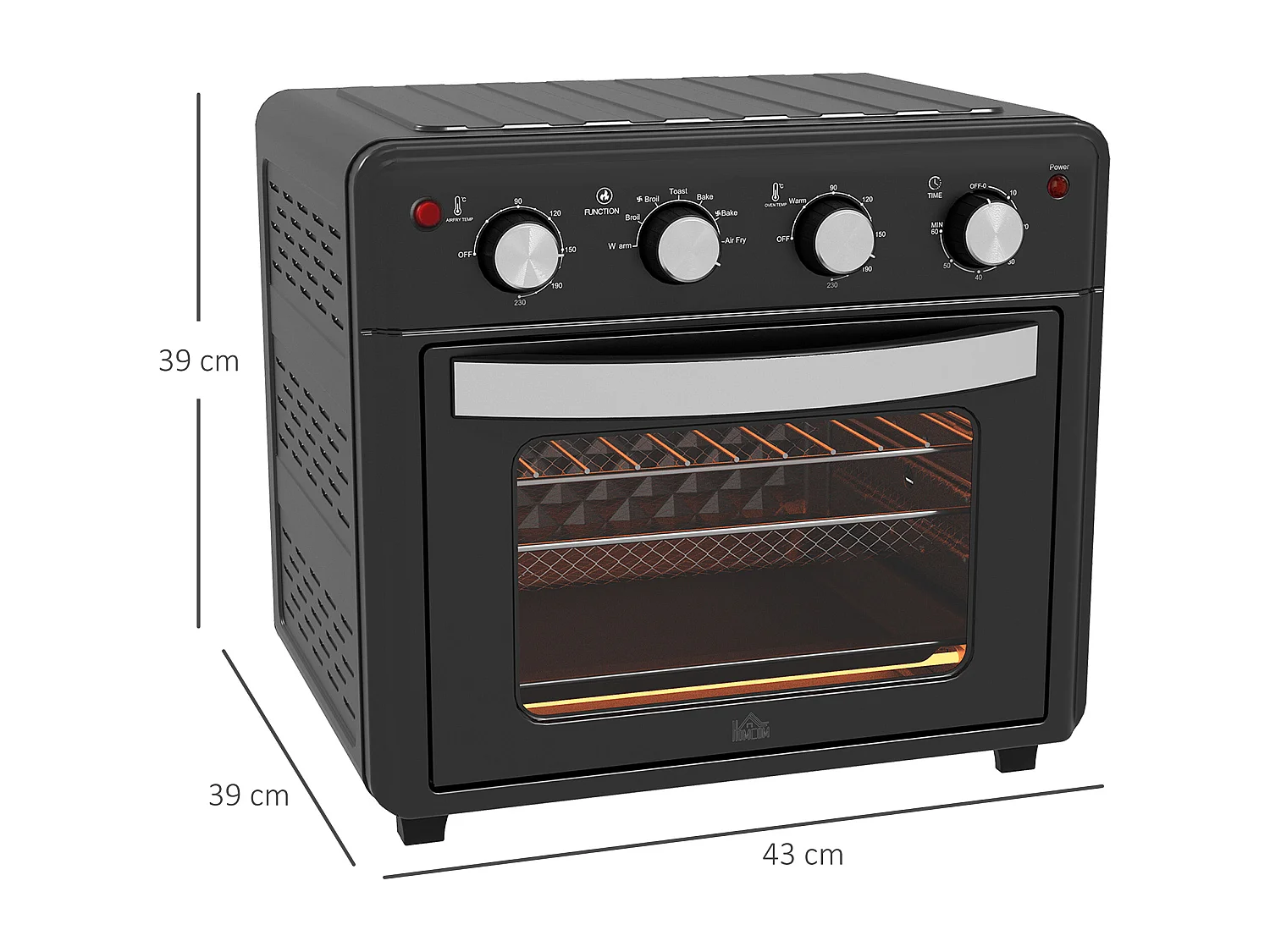 Mini four avec convection, 30L, 7 modes, 1400W, avec grille, plateau de cuisson et panier à friture, acier, noir (43x39x39cm)