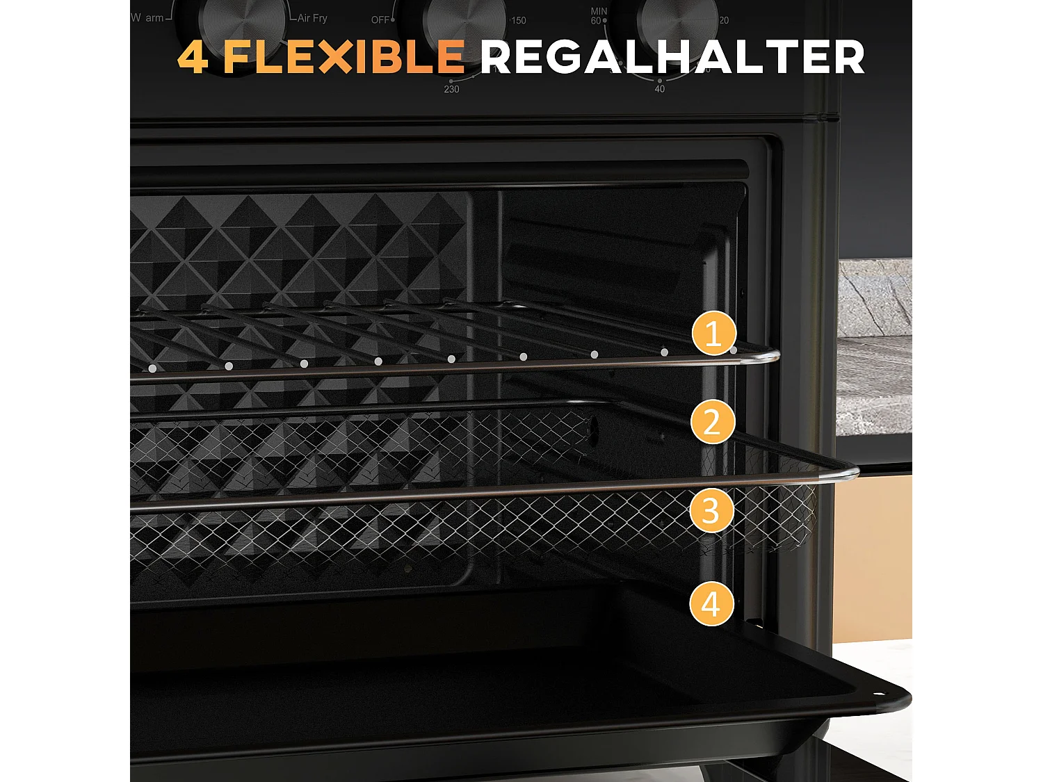 Mini four avec convection, 30L, 7 modes, 1400W, avec grille, plateau de cuisson et panier à friture, acier, noir (43x39x39cm)