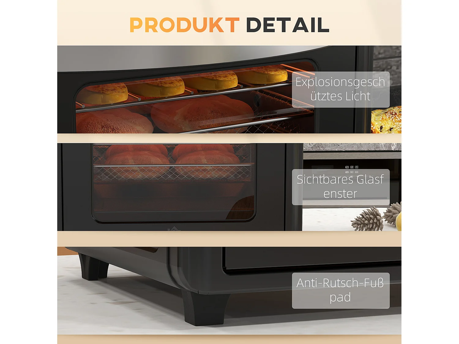 Mini four avec convection, 30L, 7 modes, 1400W, avec grille, plateau de cuisson et panier à friture, acier, noir (43x39x39cm)