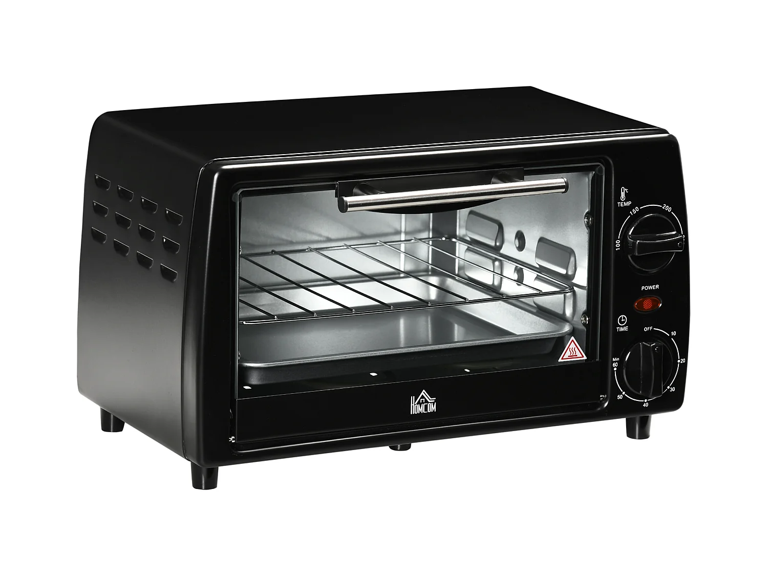 Mini four 10L, 750W, 100-230°C, 60 min minuterie, plaque de cuisine, grill, inox, zwart (36,5L x 26W x 22Hcm)