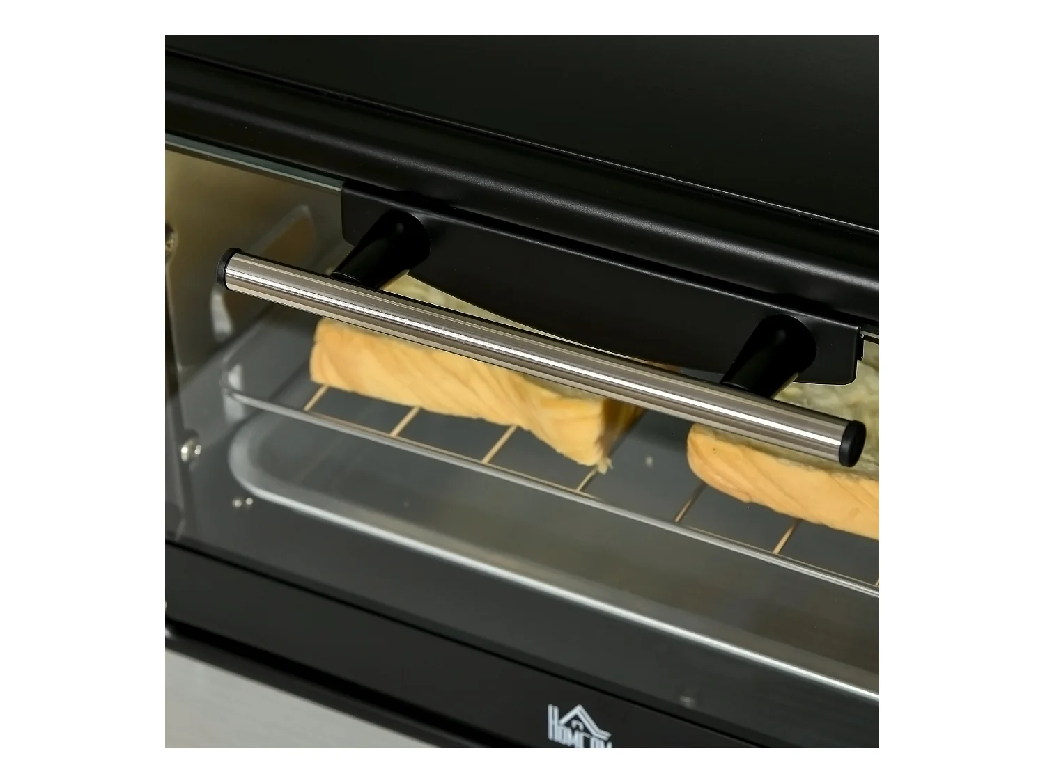 Mini four 10L, 750W, 100-230°C, 60 min minuterie, plaque de cuisine, grill, inox, zwart (36,5L x 26W x 22Hcm)