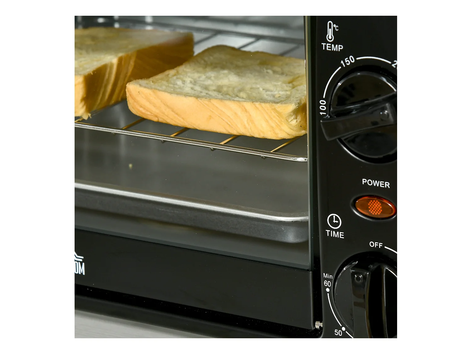 Mini four 10L, 750W, 100-230°C, 60 min minuterie, plaque de cuisine, grill, inox, zwart (36,5L x 26W x 22Hcm)