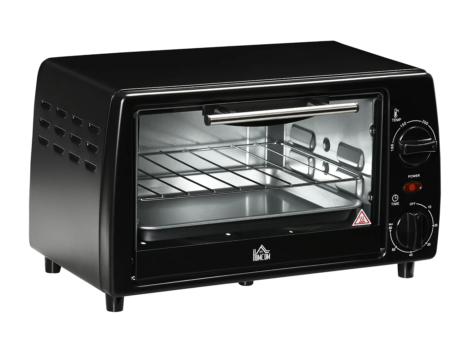 Mini four 10L, 750W, 100-230°C, 60 min minuterie, plaque de cuisson, grill, inox, noir (36.5L x 26W x 22Hcm)