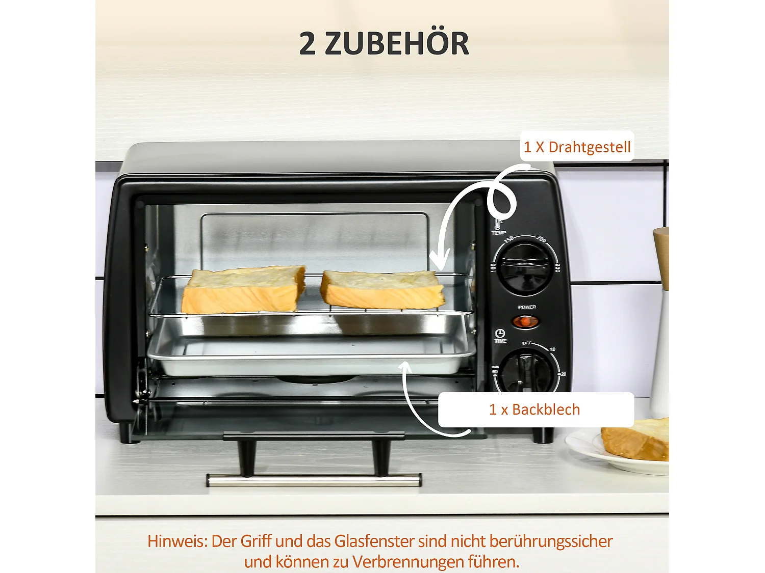 Mini four 10L, 750W, 100-230°C, 60 min minuterie, plaque de cuisson, grill, inox, noir (36.5L x 26W x 22Hcm)