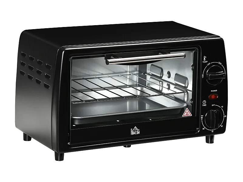 Mini four 10L, 750W, 100-230°C, 60 min minuterie, plaque de cuisson, grill, inox, noir (36.5L x 26W x 22Hcm)