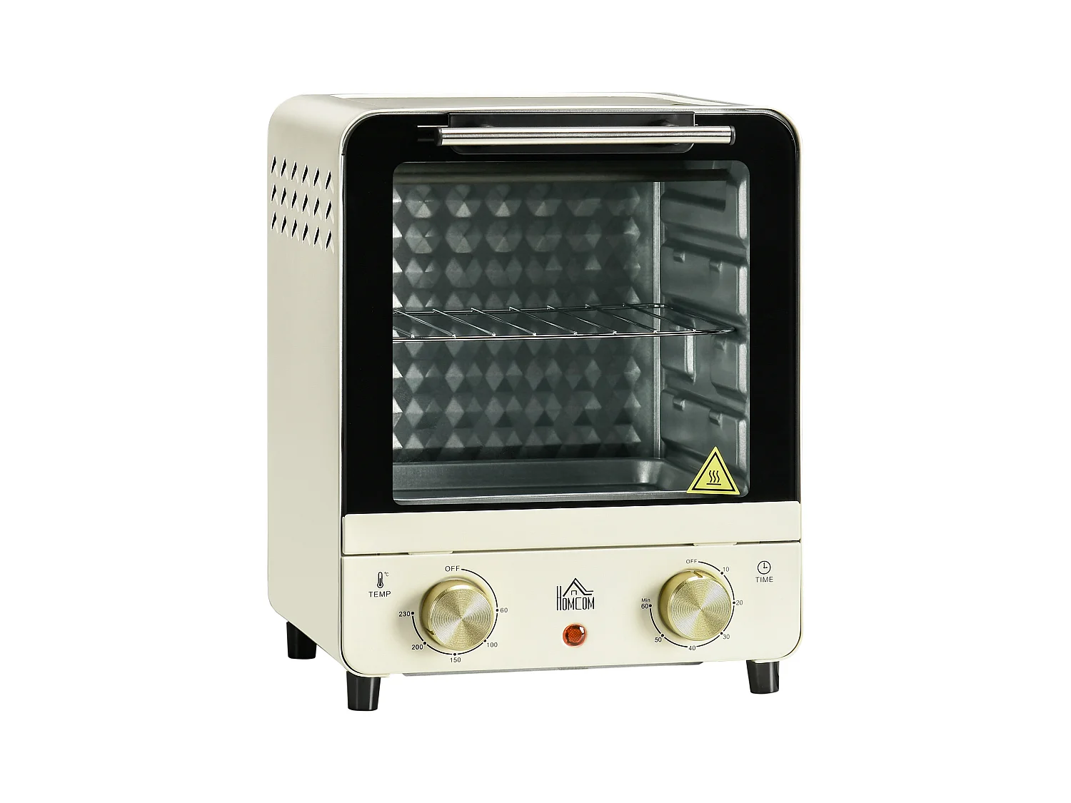 Mini four 15L, 1000W, 3 modes de cuisson, température réglable de 90°C à 230°C, minuteur de 60 minutes, avec grille et plaque de cuisson, acier, crème