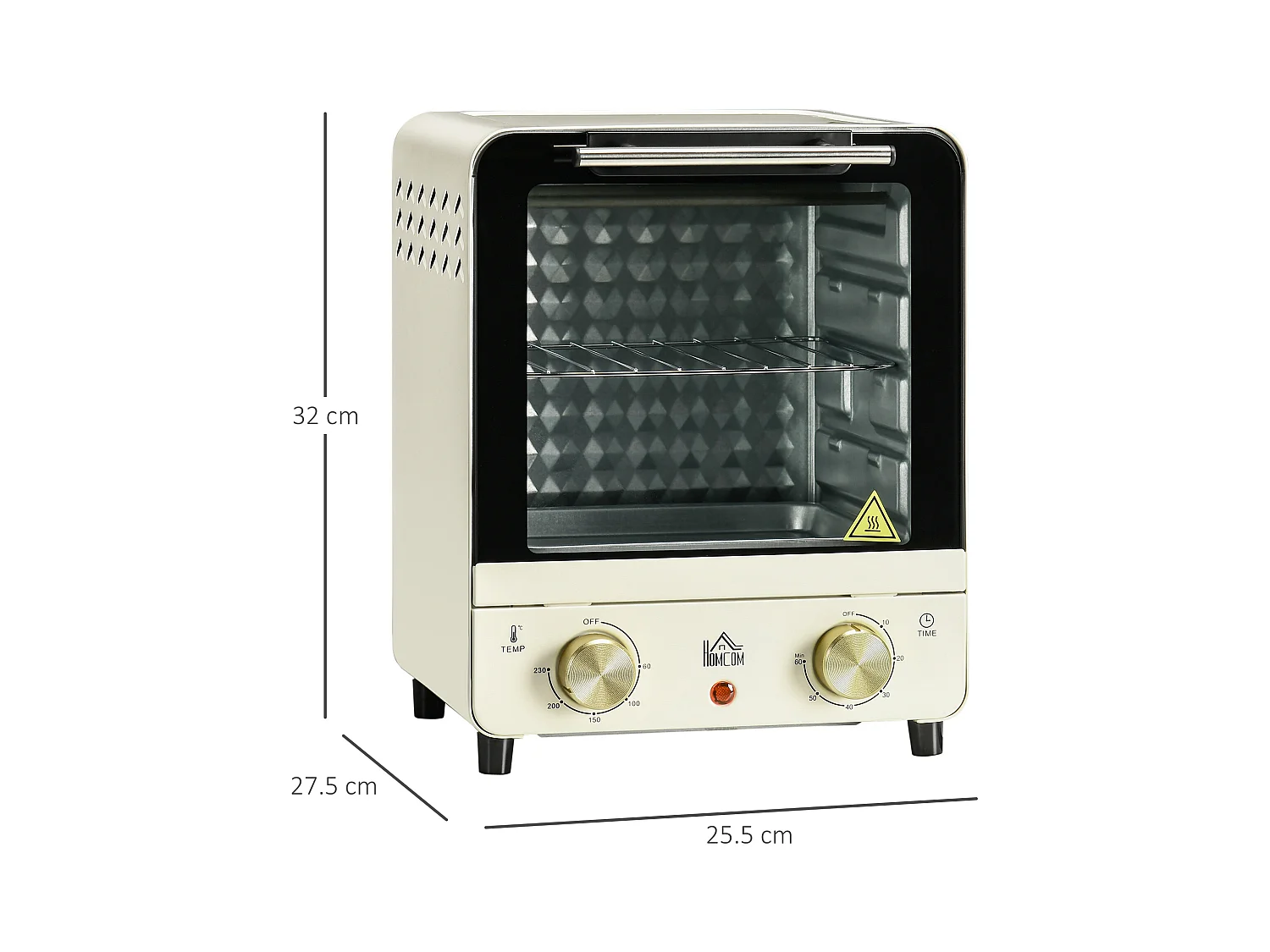 Mini four 15L, 1000W, 3 modes de cuisson, température réglable de 90°C à 230°C, minuteur de 60 minutes, avec grille et plaque de cuisson, acier, crème