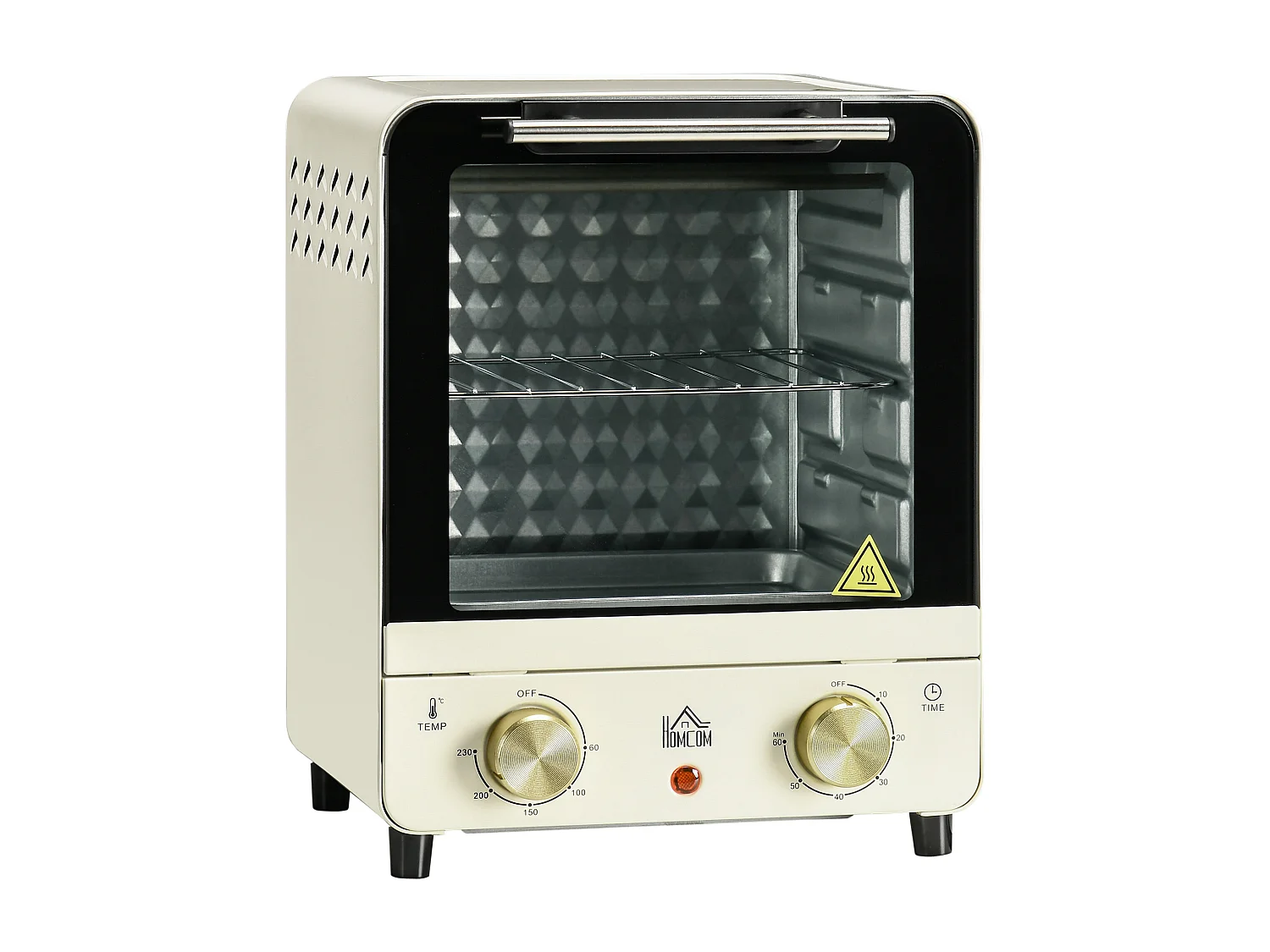 Mini four 15L, 1000W, 3 modes de cuisson, température réglable de 90°C à 230°C, minuteur de 60 minutes, avec grille et plaque de cuisson, acier, crème
