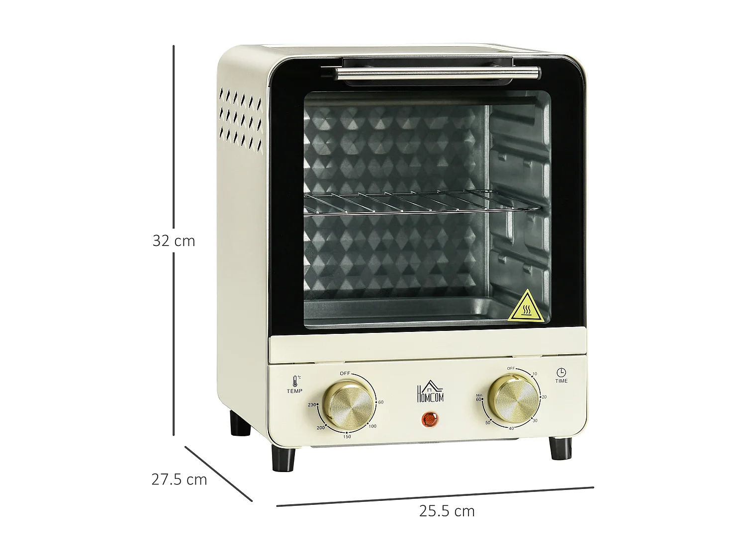 Mini four 15L, 1000W, 3 modes de cuisson, température réglable de 90°C à 230°C, minuteur de 60 minutes, avec grille et plaque de cuisson, acier, crème