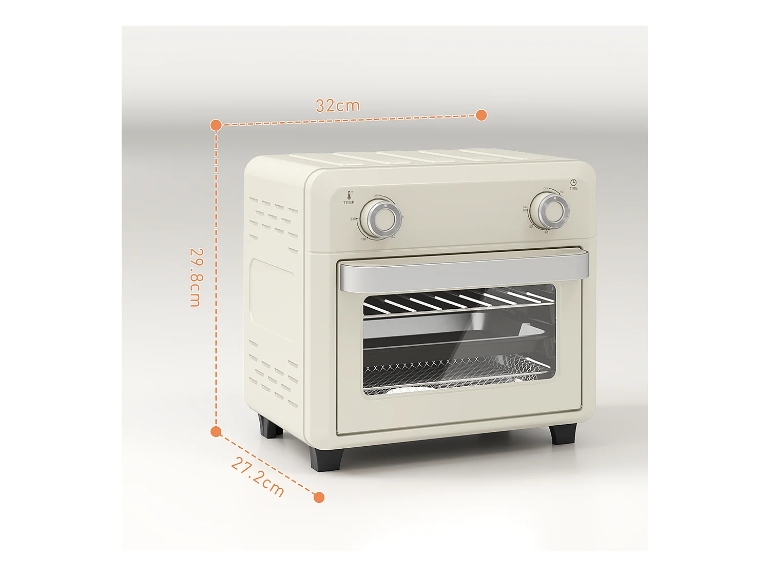 Mini four 10L 2-en-1, 80-230°C, 1000W, avec grill, plaque de cuisson, friture à air chaud, acier inoxydable (32L x 27.2W x 29.8Hcm)