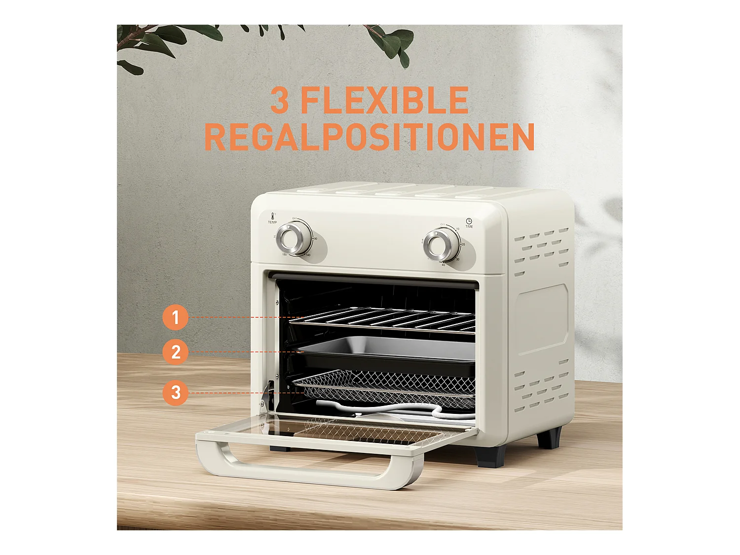 Mini four 10L 2-en-1, 80-230°C, 1000W, avec grill, plaque de cuisson, friture à air chaud, acier inoxydable (32L x 27.2W x 29.8Hcm)