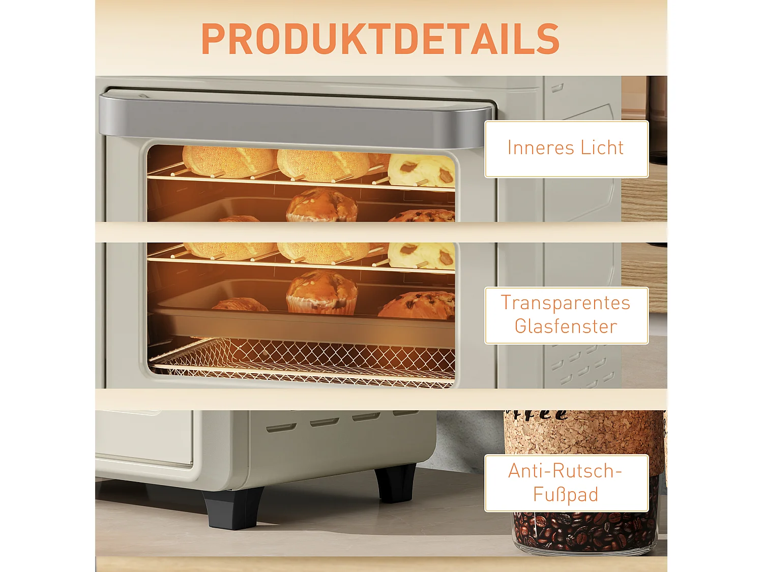 Mini four 10L 2-en-1, 80-230°C, 1000W, avec grill, plaque de cuisson, friture à air chaud, acier inoxydable (32L x 27.2W x 29.8Hcm)