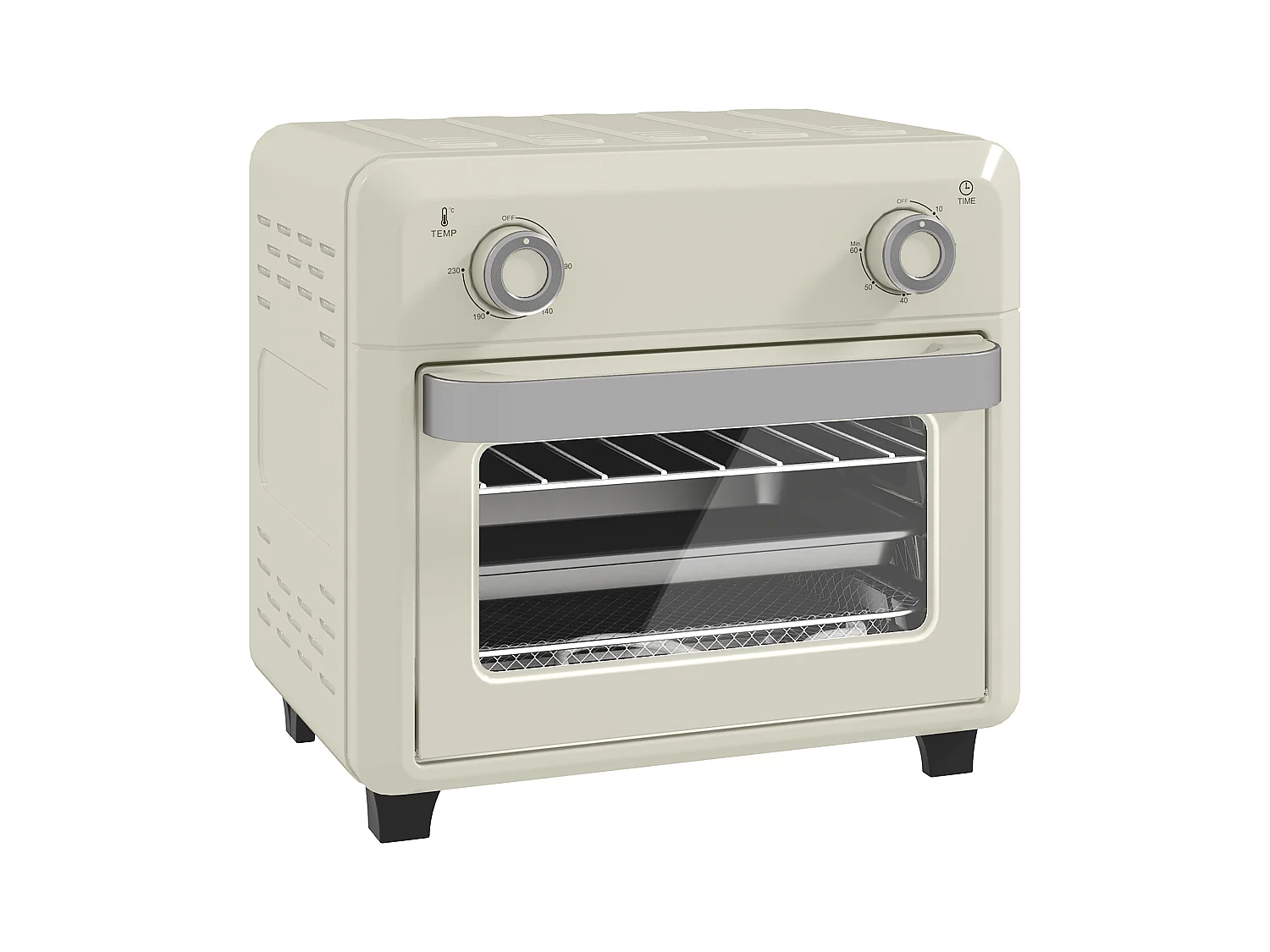 Mini four 10L 2-en-1, 80-230°C, 1000W, avec grill, plaque de cuisson, friture à air chaud, acier inoxydable (32L x 27.2W x 29.8Hcm)