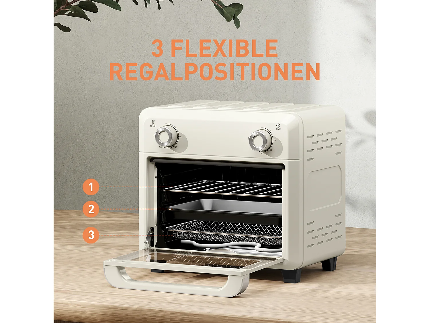 Mini four 10L 2-en-1, 80-230°C, 1000W, avec grill, plaque de cuisson, friture à air chaud, acier inoxydable (32L x 27.2W x 29.8Hcm)