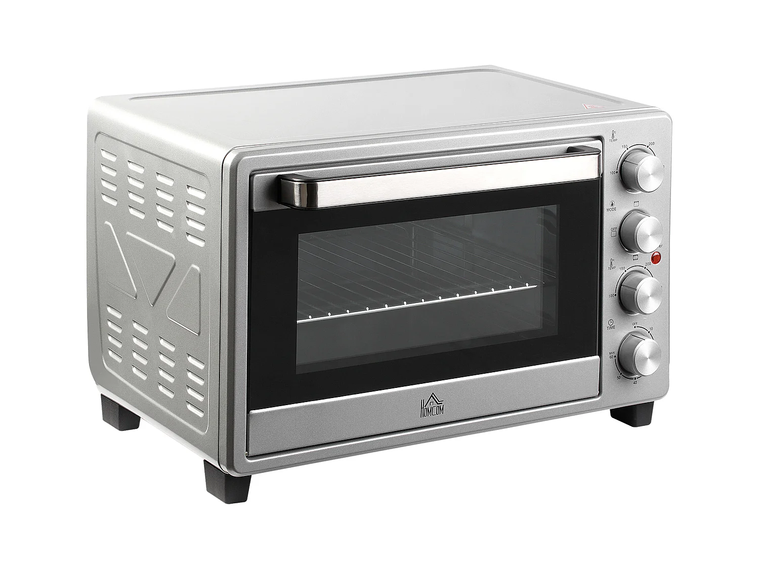 Mini four 32L, 1600W, 3 modes de cuisson, 100-230°C, avec 1h minuteur, plaque de cuisson, grilles et bac à miettes, métal, argenté (52.2x38.1x33.5cm)