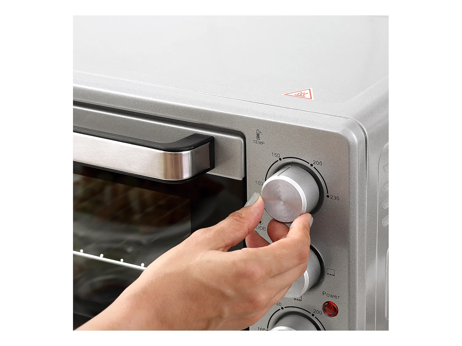 Mini four 32L, 1600W, 3 modes de cuisson, 100-230°C, avec 1h minuteur, plaque de cuisson, grilles et bac à miettes, métal, argenté (52.2x38.1x33.5cm)