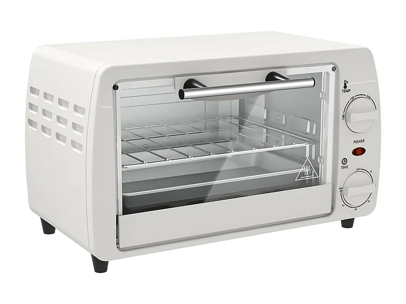 Mini four 10L, 750W, température réglable de 100°C à 230°C, minuteur 60 min, plaque de cuisson et grille, métal, crème (36.5x26x22cm)