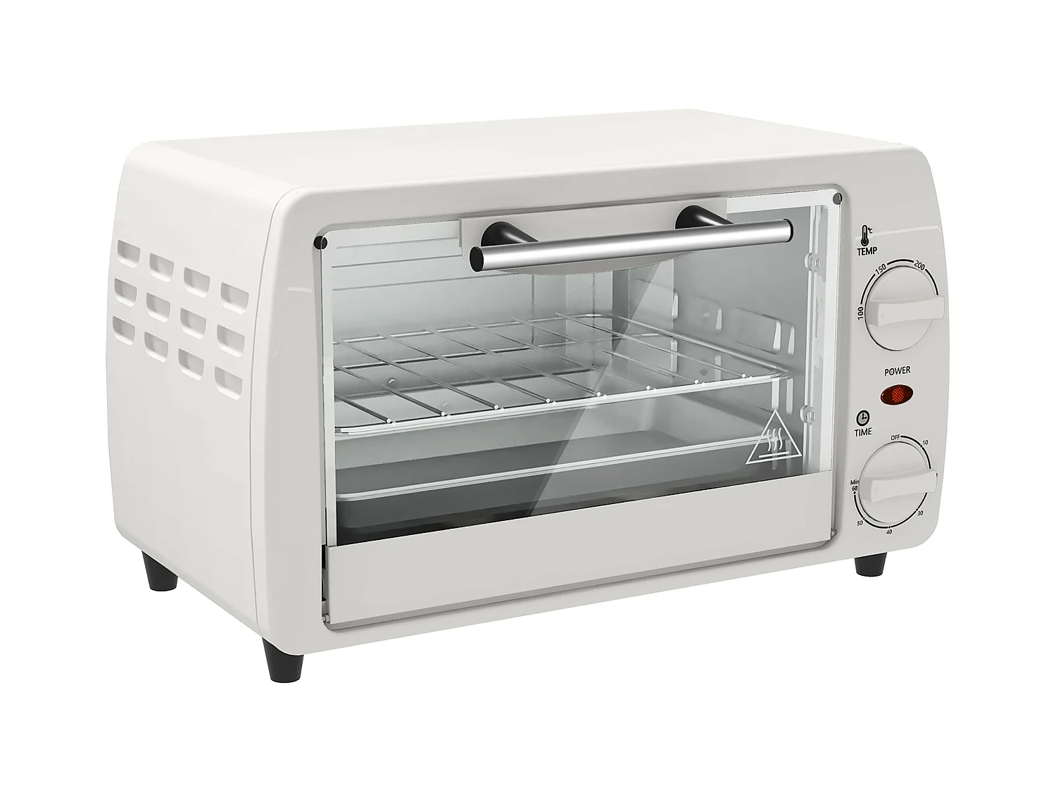 Mini four 10L, 750W, température réglable de 100°C à 230°C, minuteur 60 min, plaque de cuisson et grille, métal, crème (36.5x26x22cm)