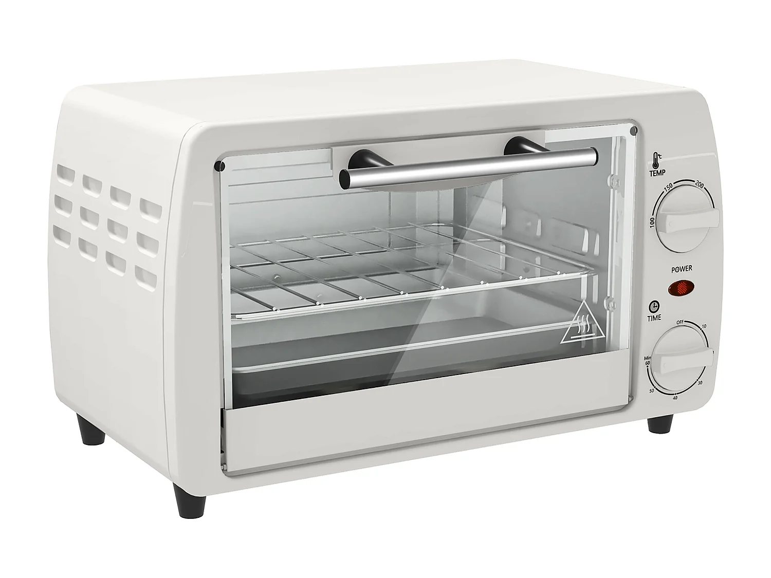 Mini four 10L, 750W, température réglable de 100°C à 230°C, minuteur 60 min, plaque de cuisson et grille, métal, crème (36.5x26x22cm)