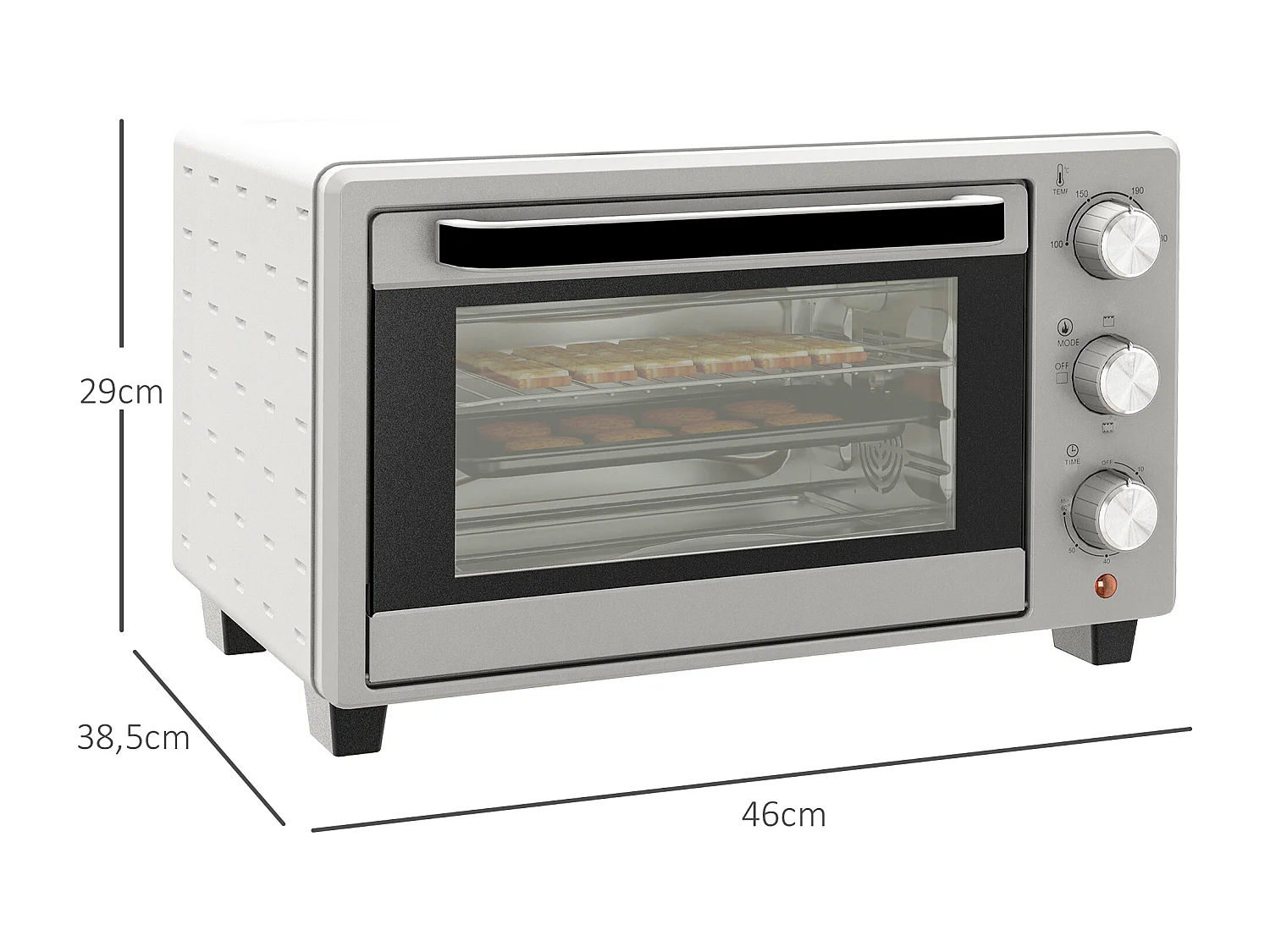 Mini four 21L, 1400W, 3 modes, 100-230°C, inox, avec grille et plaque de cuisson (46L x 38.5W x 29Hcm)