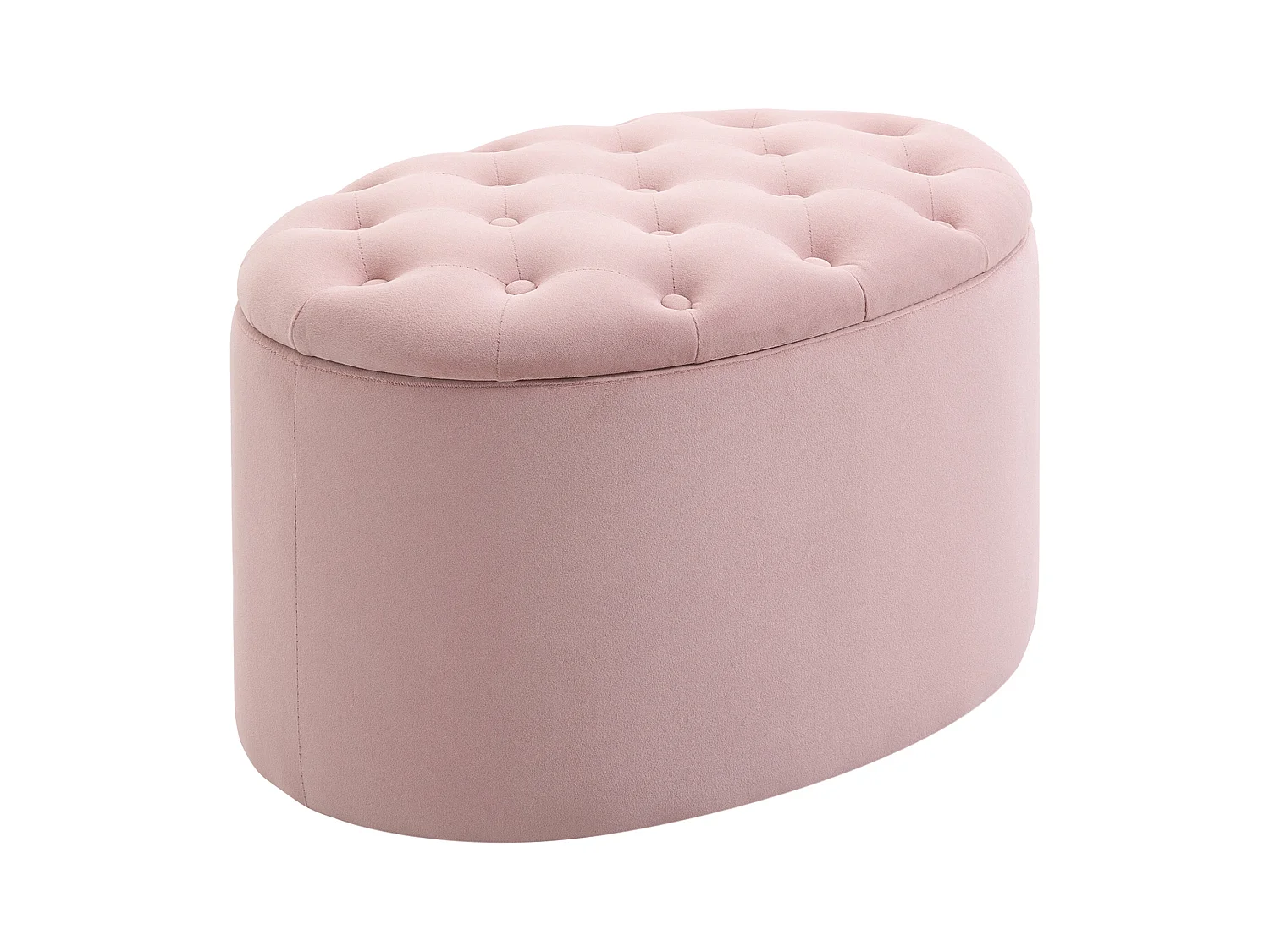 Banc de rangement ovale rembourré, tissu velours et bois d'hévéa, rose (71x52x42 cm)