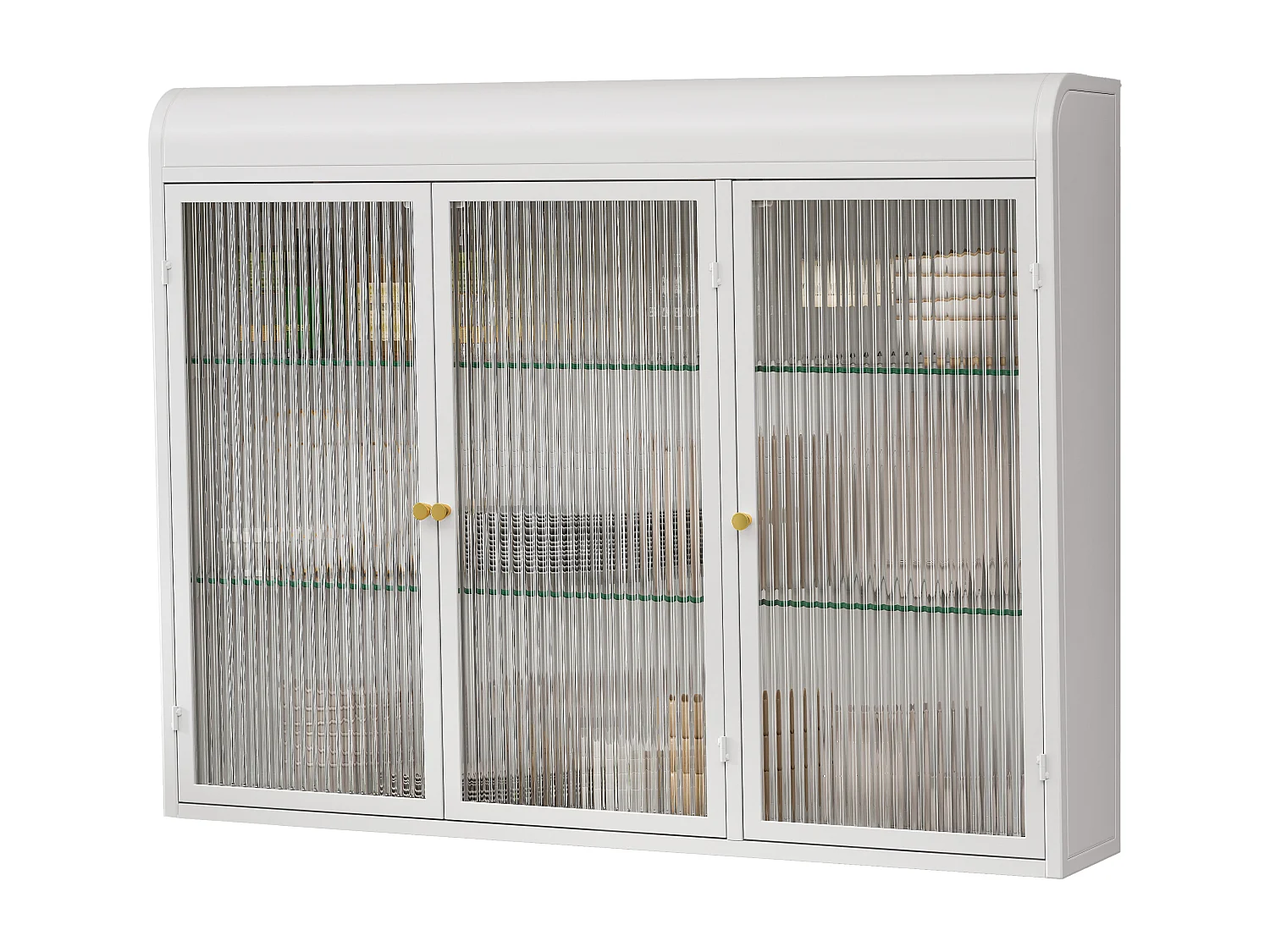 Cabinet mural en verre à 3 portes arquées pour cuisine, salon et salle de bain, métal et verre, blanc (90x19.5x70 cm)