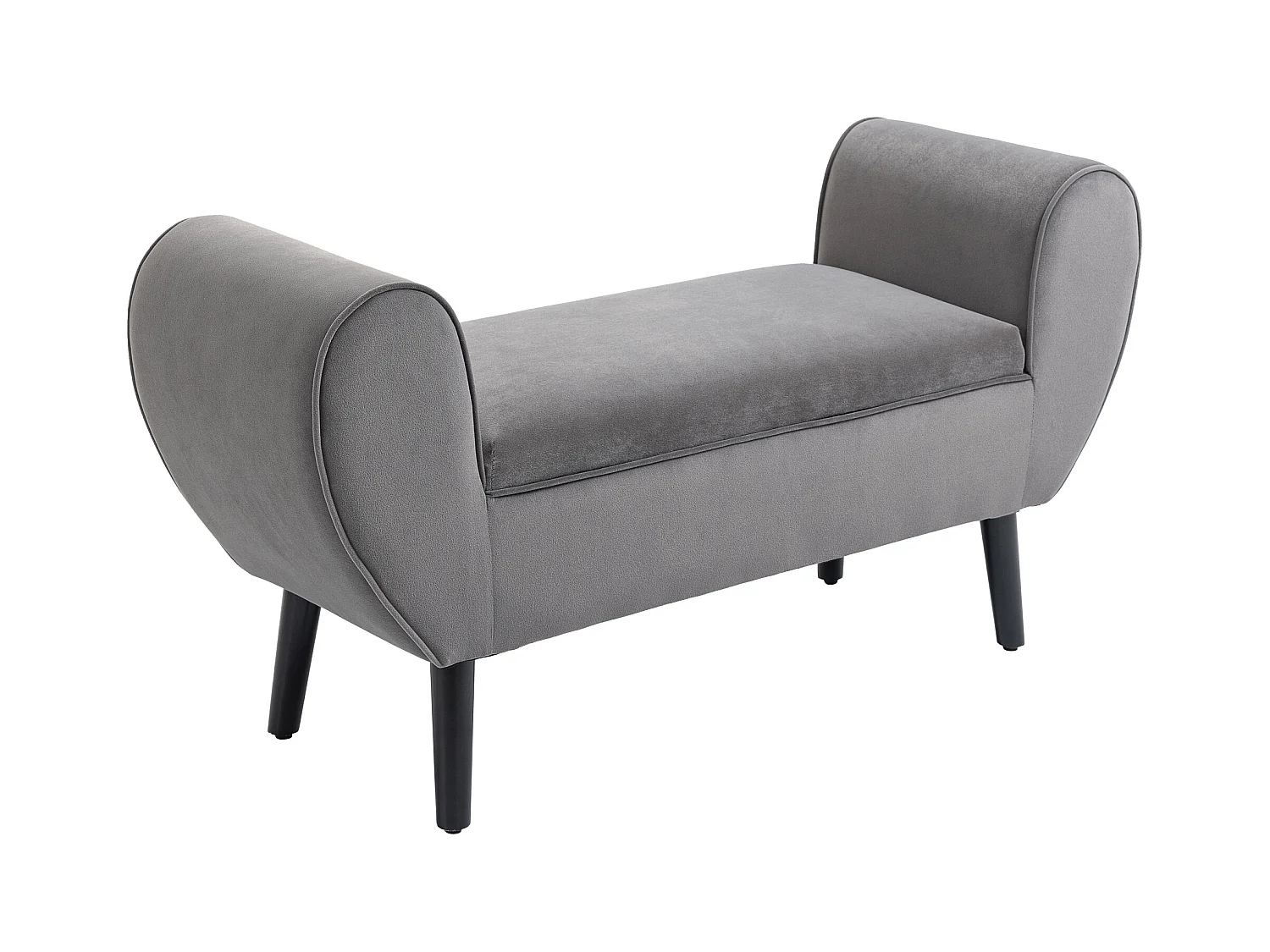 Banc de rangement avec accoudoirs, tissu velours et structure en bois d'hévéa, gris (118x42x66 cm)