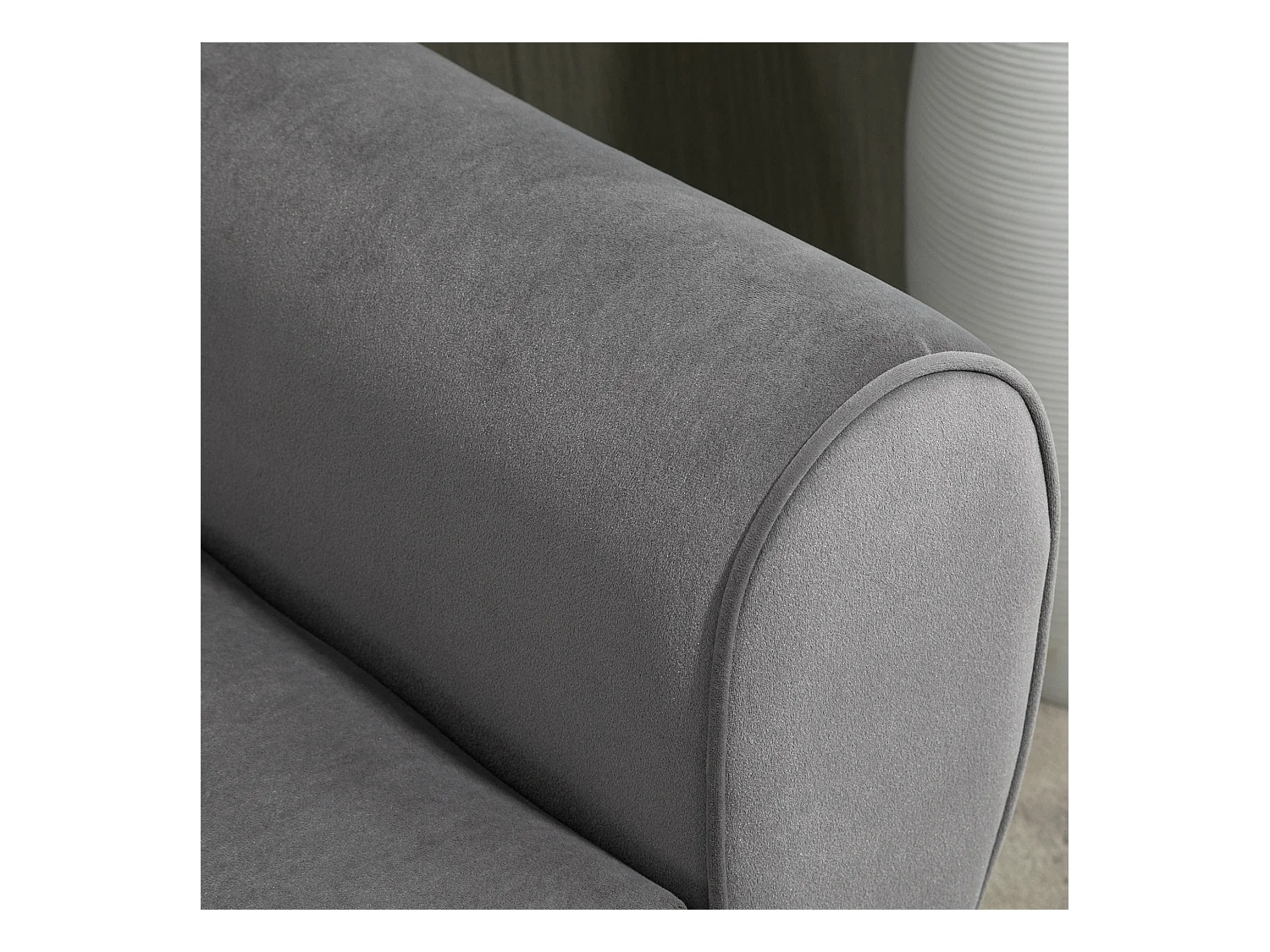 Banc de rangement avec accoudoirs, tissu velours et structure en bois d'hévéa, gris (118x42x66 cm)