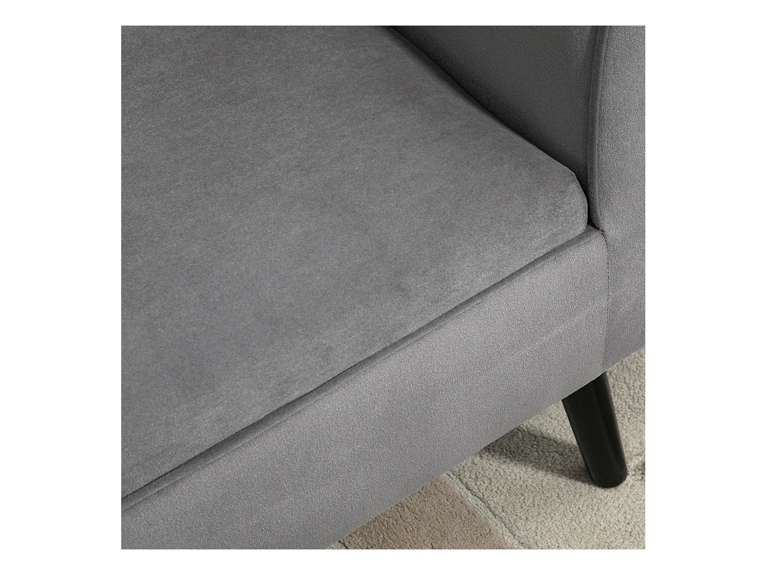 Banc de rangement avec accoudoirs, tissu velours et structure en bois d'hévéa, gris (118x42x66 cm)