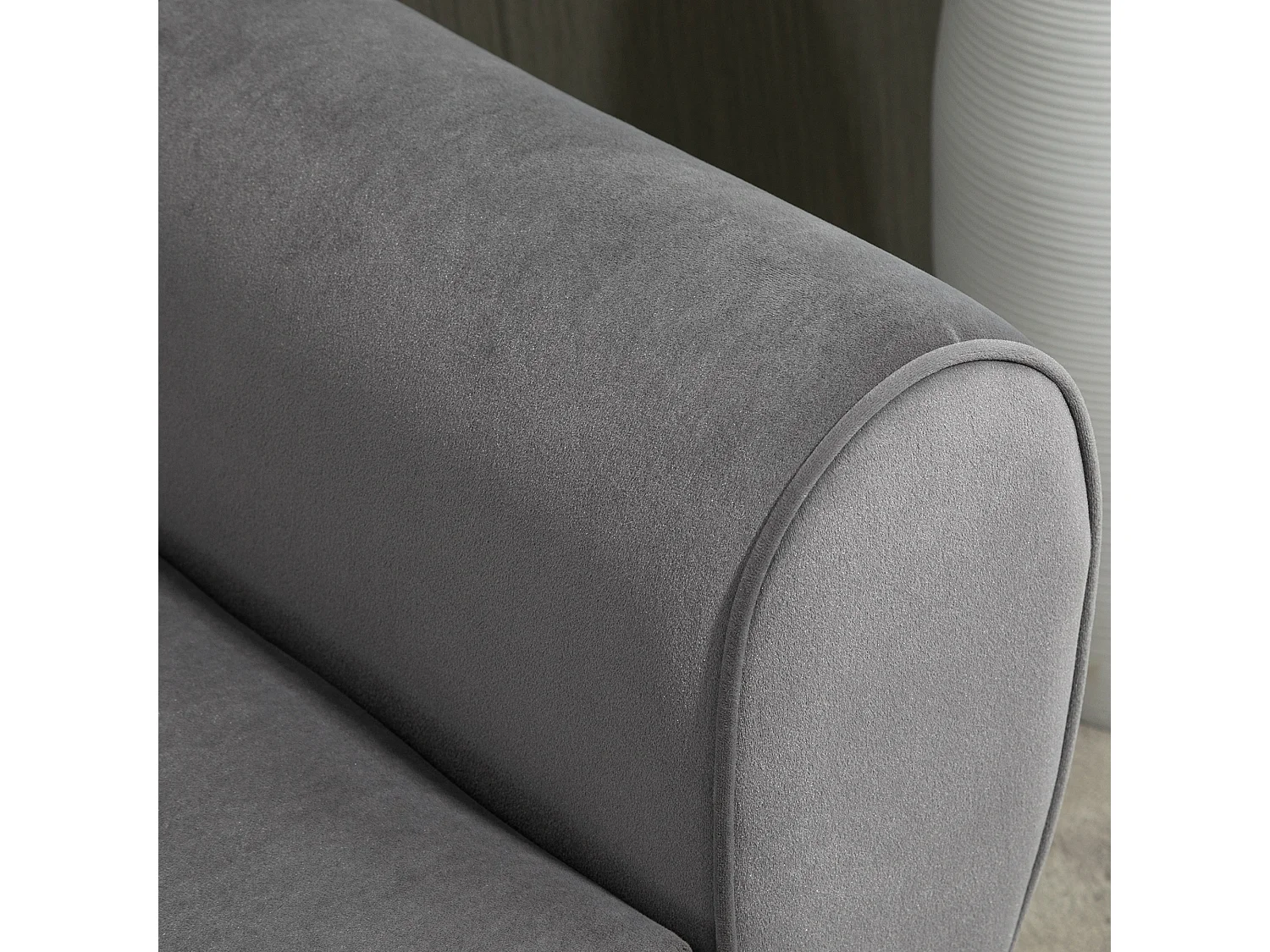 Banc de rangement avec accoudoirs, tissu velours et structure en bois d'hévéa, gris (118x42x66 cm)