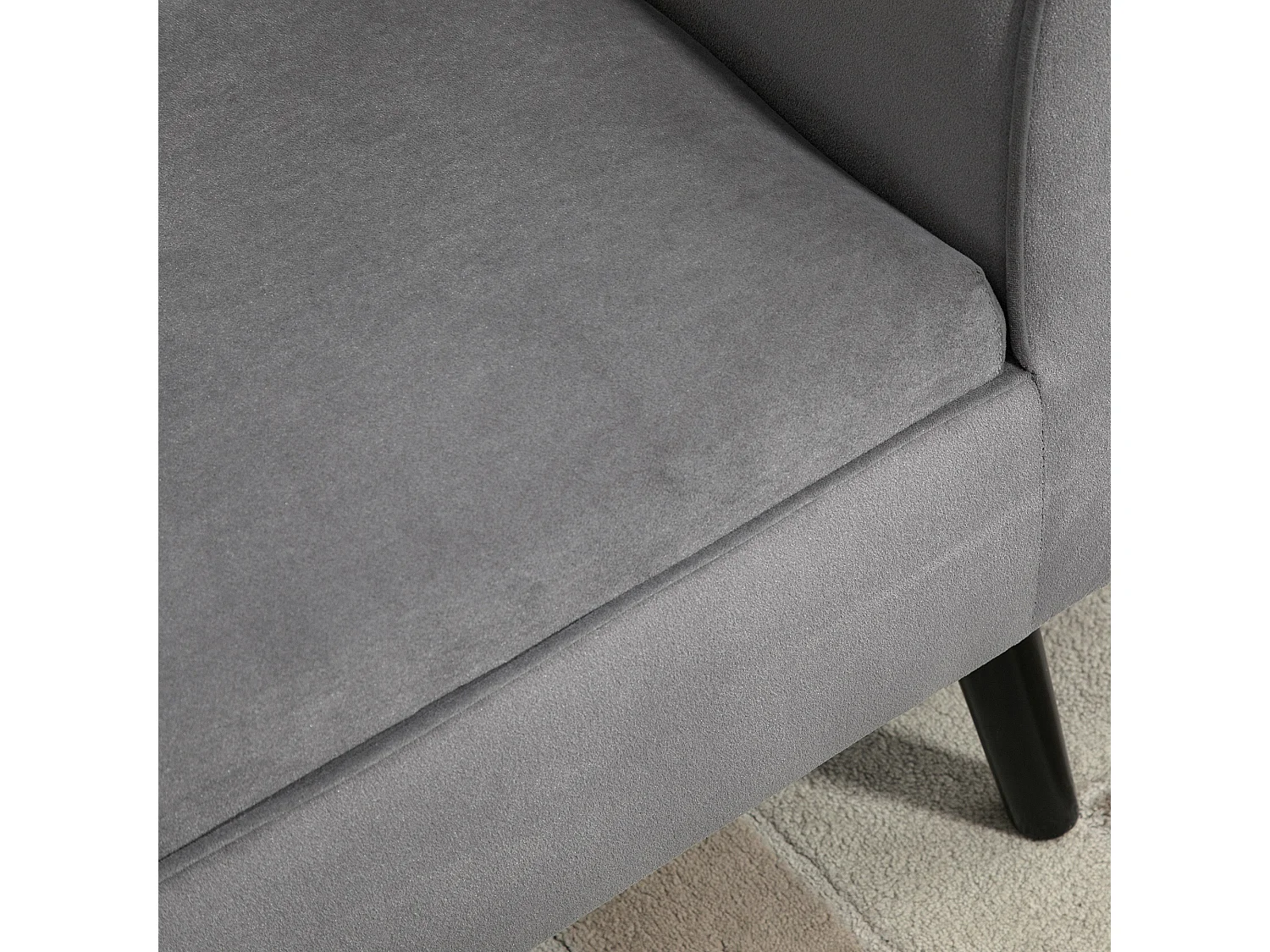 Banc de rangement avec accoudoirs, tissu velours et structure en bois d'hévéa, gris (118x42x66 cm)