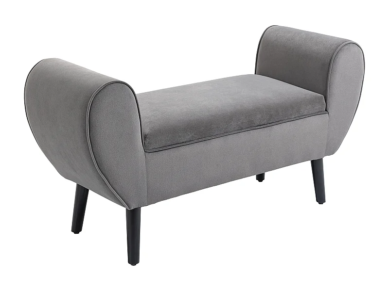 Banc de rangement avec accoudoirs, tissu velours et structure en bois d'hévéa, gris (118x42x66 cm)