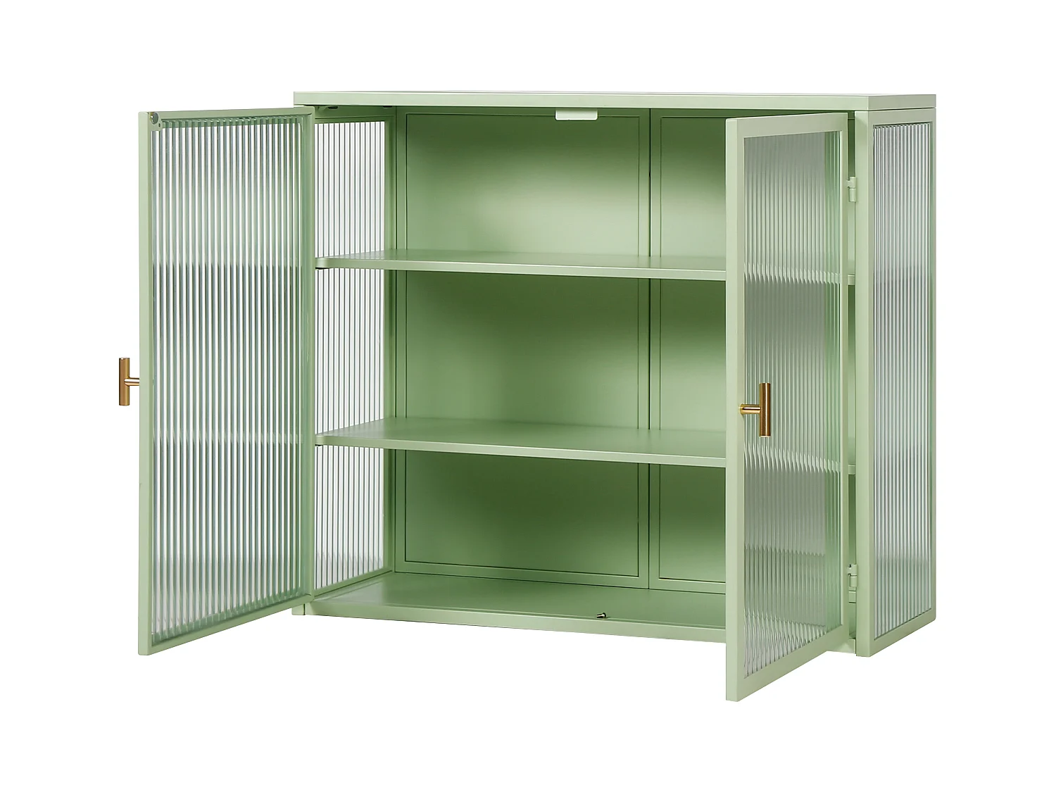 Wandkast met glazen deuren, 2 deuren, 3 opbergniveaus, metaal en glas, groen (70x23,01x59,99 cm)