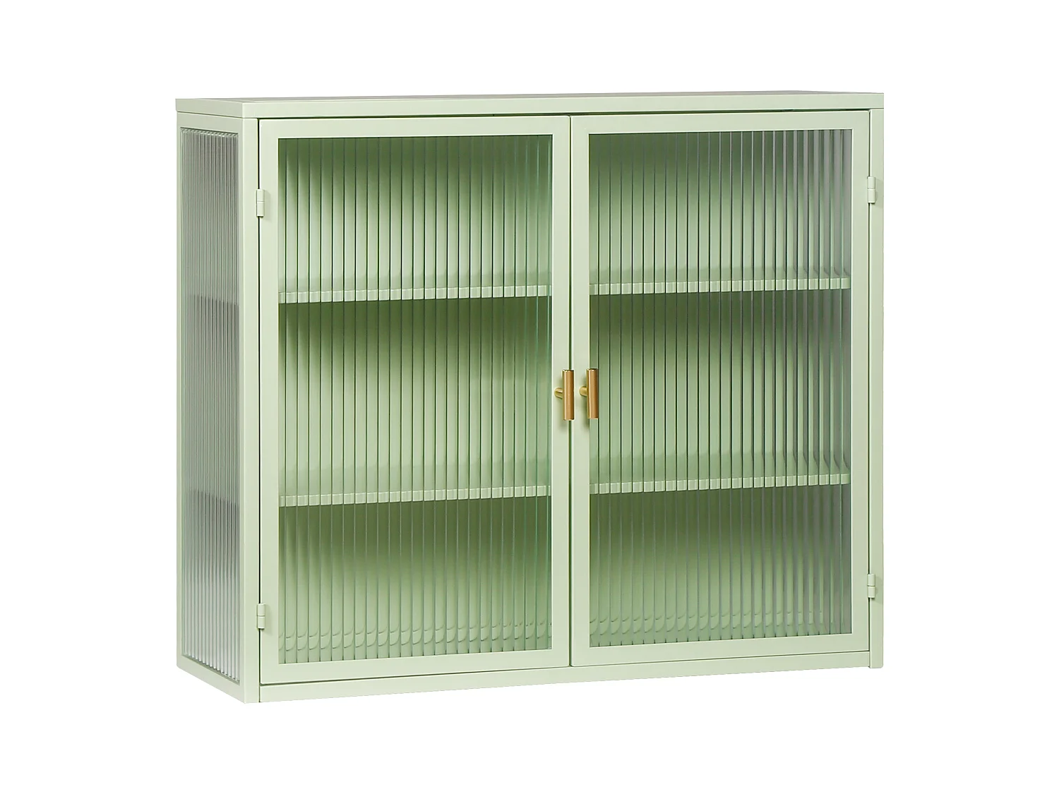 Wandkast met glazen deuren, 2 deuren, 3 opbergniveaus, metaal en glas, groen (70x23,01x59,99 cm)