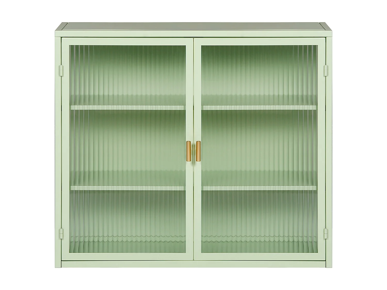 Cabinet mural à portes en verre, 2 portes, 3 niveaux de rangement, métal et verre, vert (70x23.01x59.99 cm)