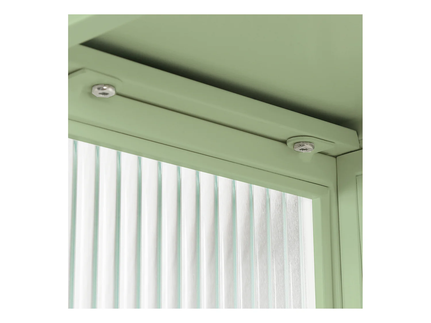 Moderne wandkast met glazen deuren, 2 deuren, opbergruimte op twee niveaus, open plank en handdoekenrek, groen (60x23x78 cm)