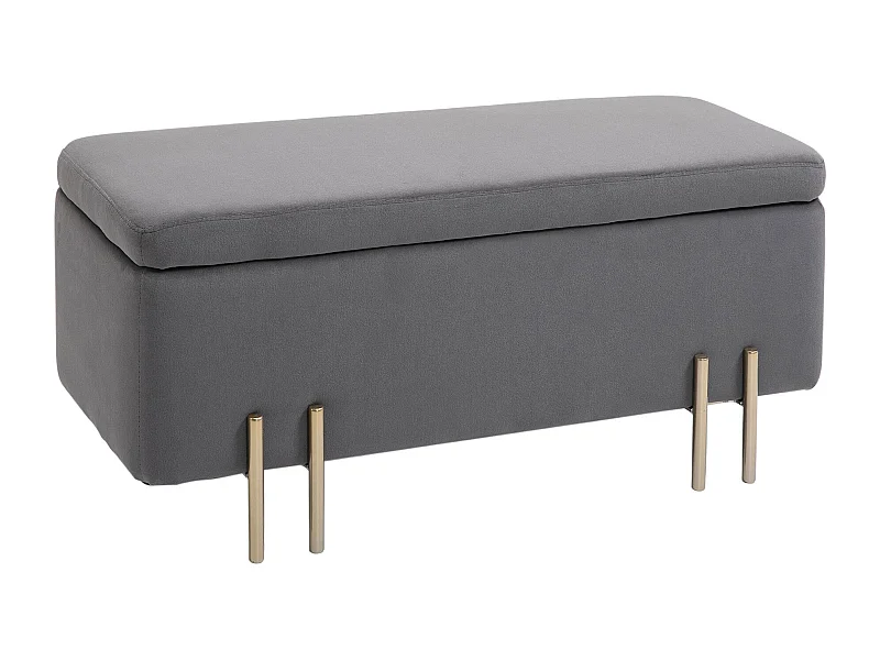 Banc de rangement rembourré, structure bois et métal, tissu polyester, gris foncé (100x40x42 cm)